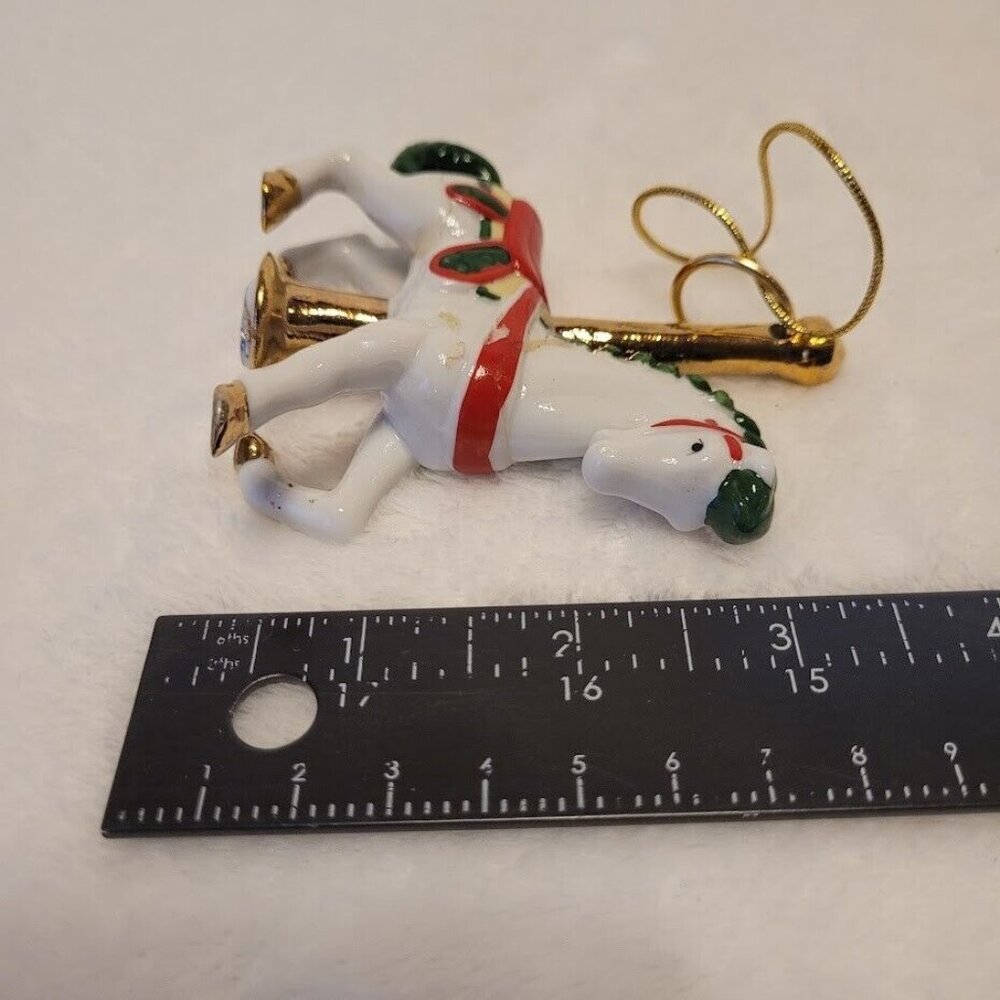 Vintage Carousel Horse Ornament White Red Green Gold Trim Holiday Decor - Picture 8 of 8